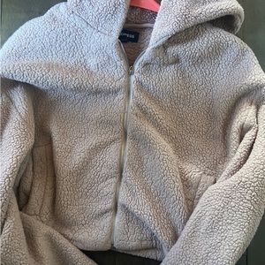 Express Dusty Pink/Brown Faux Sherpa Quarter Zip Crop Sweater